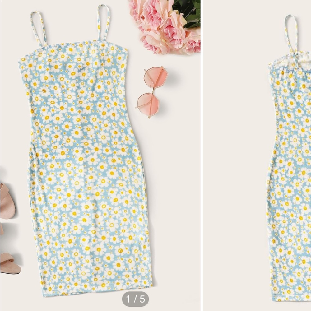 Floral Print Bodycon Mini Dress Aqua